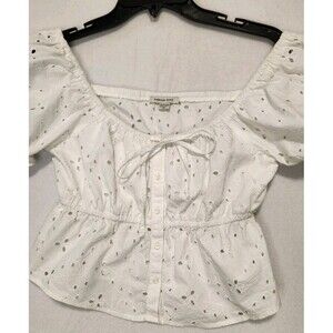 American Eagle XS White Eyelet Ruffle Boho Babydoll Crop Top Cotton